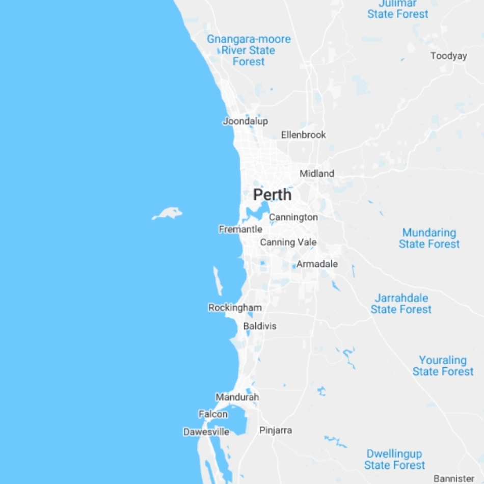 a map showing the Perth metro area